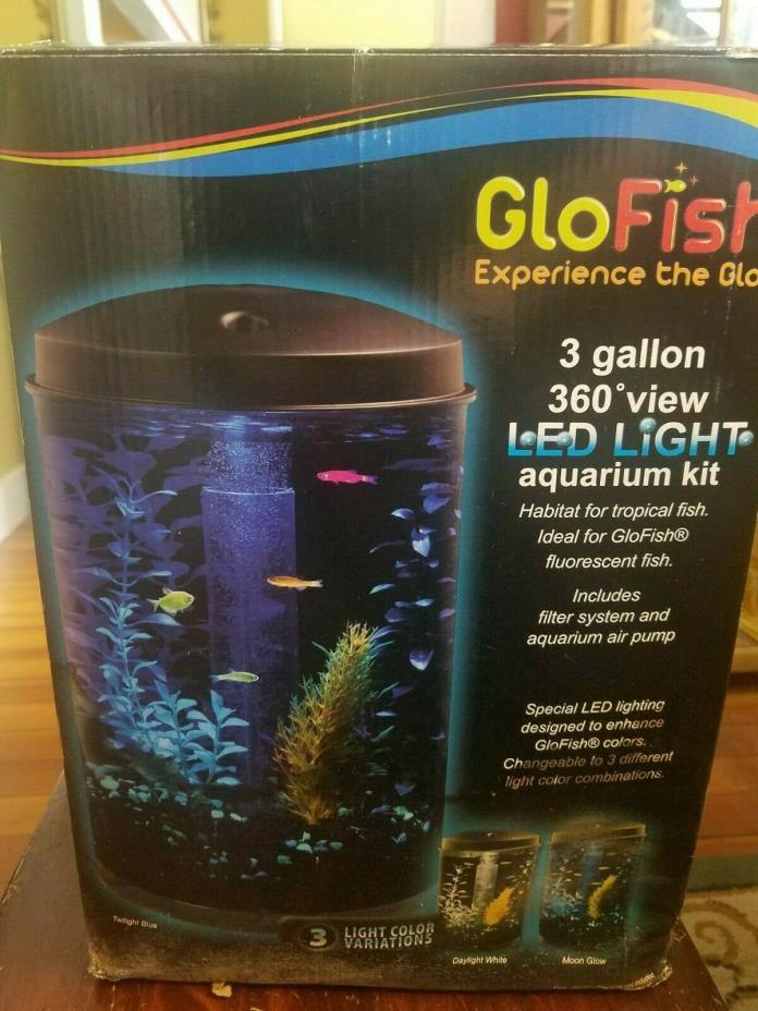 NEW GloFish 3 gallon 360 view led light aquarium kit plus TopFin accessories