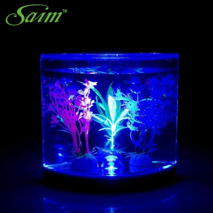 Half Moon Betta Aquarium LED Lighting Mini Tank Decoration Acrylic Aquarium Desk