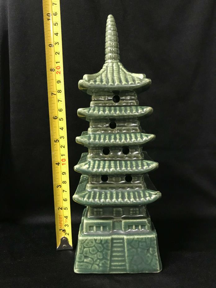 New Vintage Ceramic Tall Green Pagoda Fish Aquarium Decor Japan Zenith