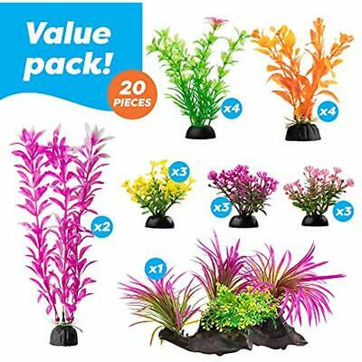 Aquarium Decorations 20 Or 23 Pack Lifelike Plastic Fish Tank Plants, Small To