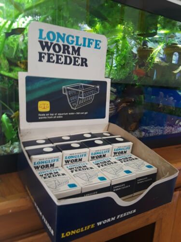 Vtg Old Aquarium Fishbowl 12 lot Longlife Worm Feeders with Original Display Box