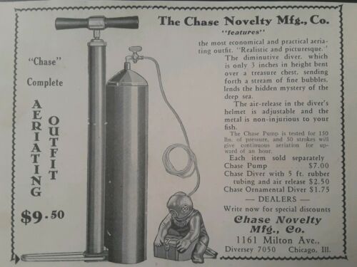 Vintage Old Aquarium Fishbowl Lead Diver and Pump Chicago Ill. 20s 30s Print Ad