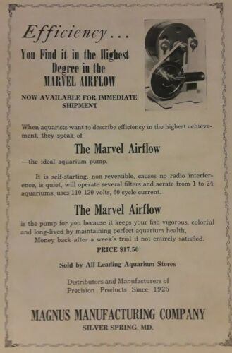 Vintage Old Aquarium Fishbowl Marvel Air Flow Pump for Fish Tanks 50s Print Ad