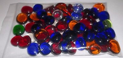 Lot of 64 Asst Color Glass Flat Stones ~ Aquarium, Crafts Aprox. 3/4