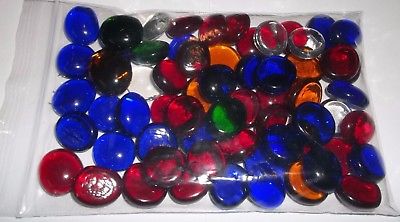 Lot of 64 Asst. Colored Glass Stones ~ Aquarium, Crafts, Etc. Aprox. 3/4