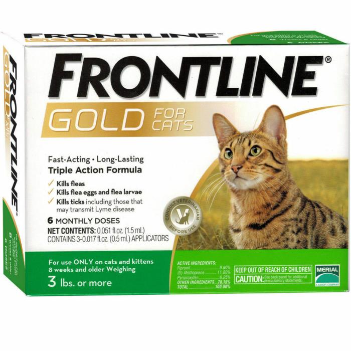 FRONTLINE GOLD FOR CATS AND KITTENS OVER 3 LBS 6 DOSES PLUS  FREE SHIPPING