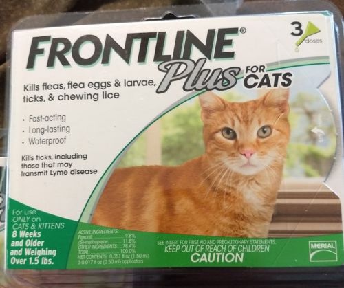 New Merial Frontline Plus for Cats/Kittens Flea Tick Control, 3 doses