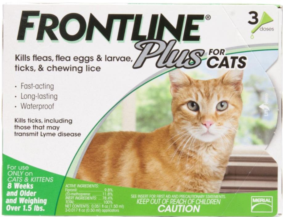 Frontline Plus For Cats 3 Month Supply 3 Doses NO BOX fleas ticks lice Fipronil