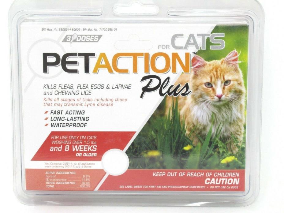 PetAction Plus Flea & Tick Treatment for Cats 1.5 lbs or More 1 Count 3 Doses