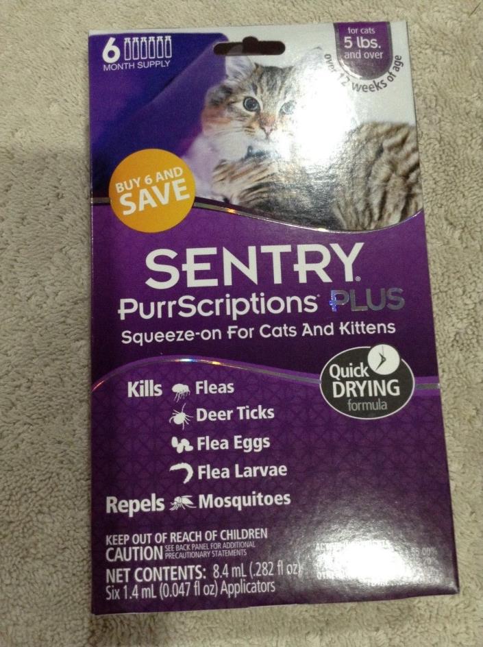 Sentry PurrScriptions Plus Flea & Tick For Cats 5 lbs. & Up (6-ct.) BRAND NEW