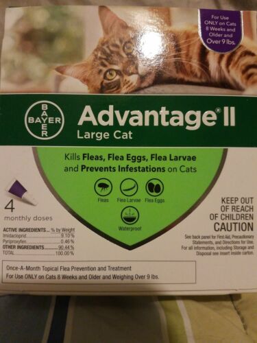Bayer Advantage II Flea Treatment for Large Cats Over 9 lbs, 4 Monthly Doses !!!