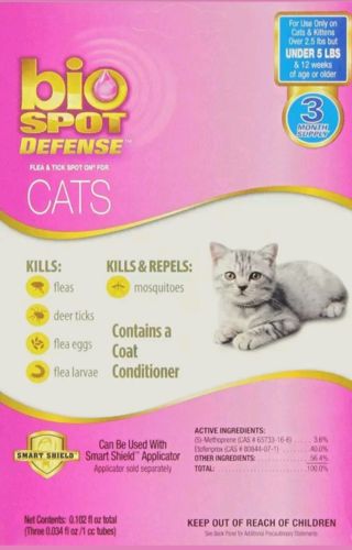 bio spot defense flea and tick spot on for cats under 5 lb three month supply