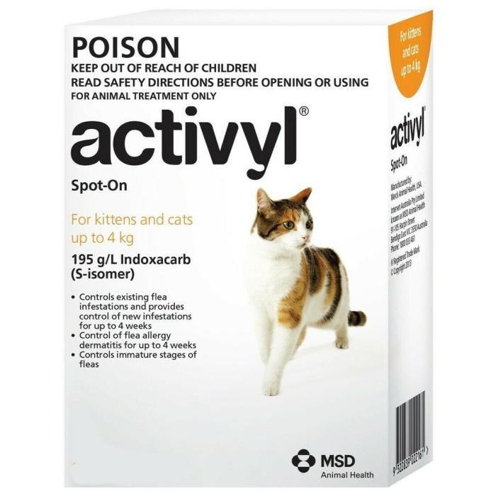 Activyl Spot-On Flea Treatment For Cats & Kittens 2-9lbs 6 mos supply EXP 4/19
