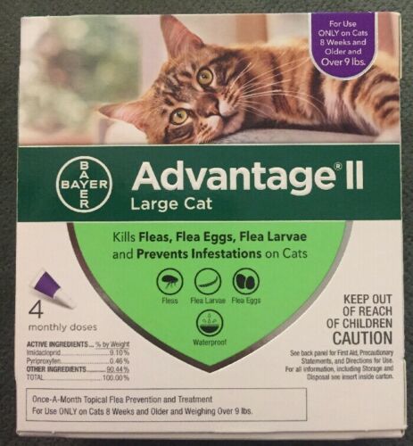 *NEW 2019*Bayer Advantage II Flea Prevention for large Cats 4 doses over 9lbs
