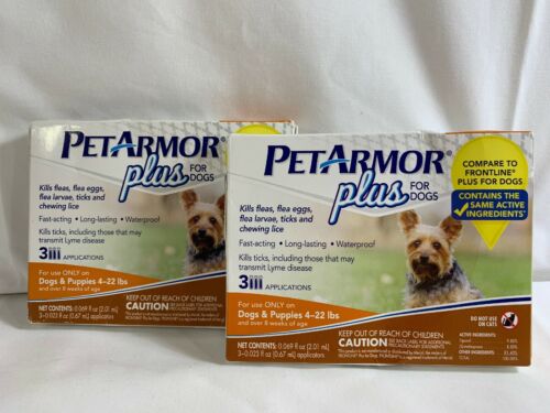 2 Box PetArmor Plus Flea Tick Prevention for Small Dogs with Fipronil 4 to 22 Lb