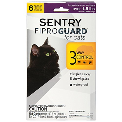 Sentry Fiproguard Flea and Tick Topical for Cats, 1.5 lbs and Over, 3 Month Supp