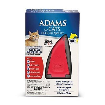 ADAMS FLEA & TICK SPOT ON 3 MONTH SUPPLY 2.5 to 5 POUND CATS 12 WEEKS & OLDER