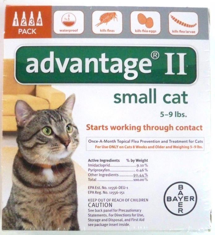 Advantage II for Small Cats 5 to 9 Lbs 4 Pack Genuine EPA Approved FREE Shipping
