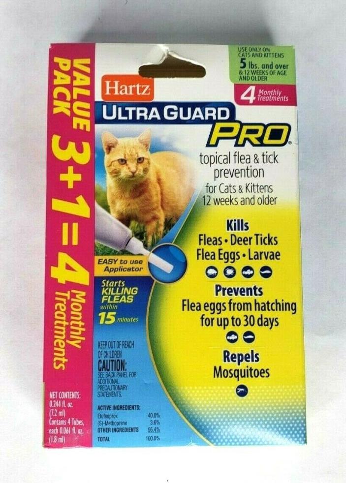 Hartz UltraGuard Pro Topical Flea & Tick Prevention for Cats 5lbs 4 Treatments