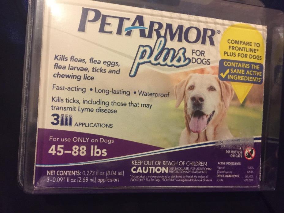 PetArmor Plus for Dogs 45-88 lbs*3 Applications*SEALED**FREE SHIPPING!!