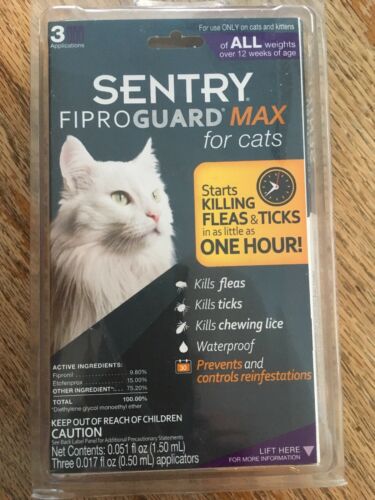 Brand New Sentry Fiproguard Max for Cats all Weights 3 Applications Free Ship