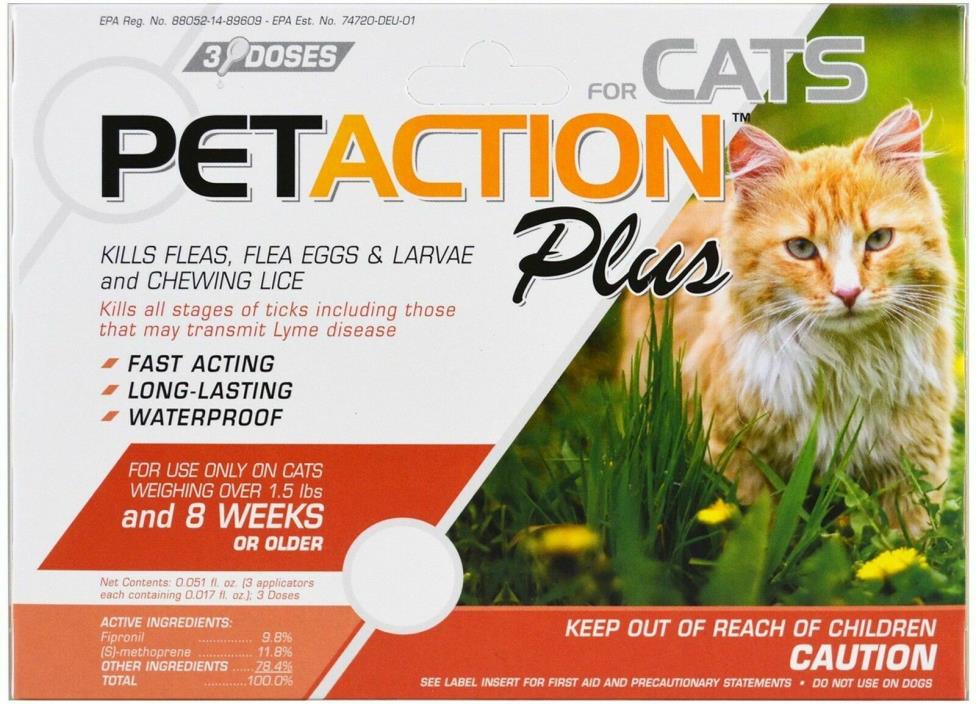 PetAction Plus Flea & Tick Treatment for Cats - 3 Doses with 0.017 fl oz Each