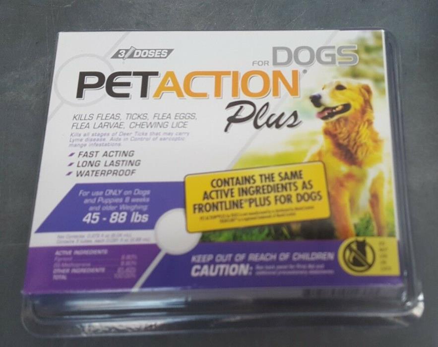 PetAction Plus Flea & Tick Drops Treatment for Large dogs 45-88 lbs 3 doses