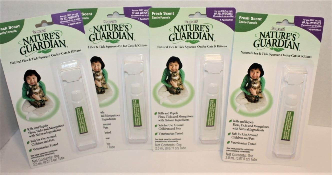 4 Pk Sergeant's NATURE'S GUARDIAN Natural Flea & Tick Squeeze-on Cats & Kittens
