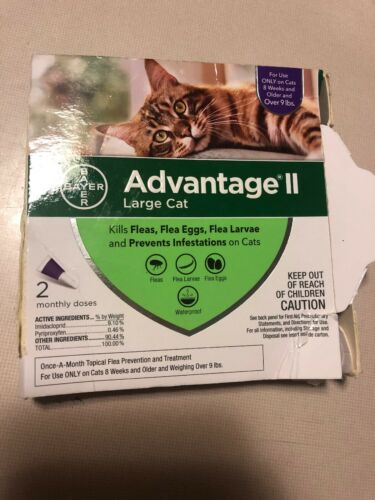 Advantage II for Large Cats Over 9 Lbs. Flea Treatment 2 Doses Damaged Box