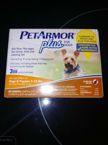 PetArmor Plus Flea & Tick Treatment for Dogs 4-22 lbs - 3 Month Supply NIB!