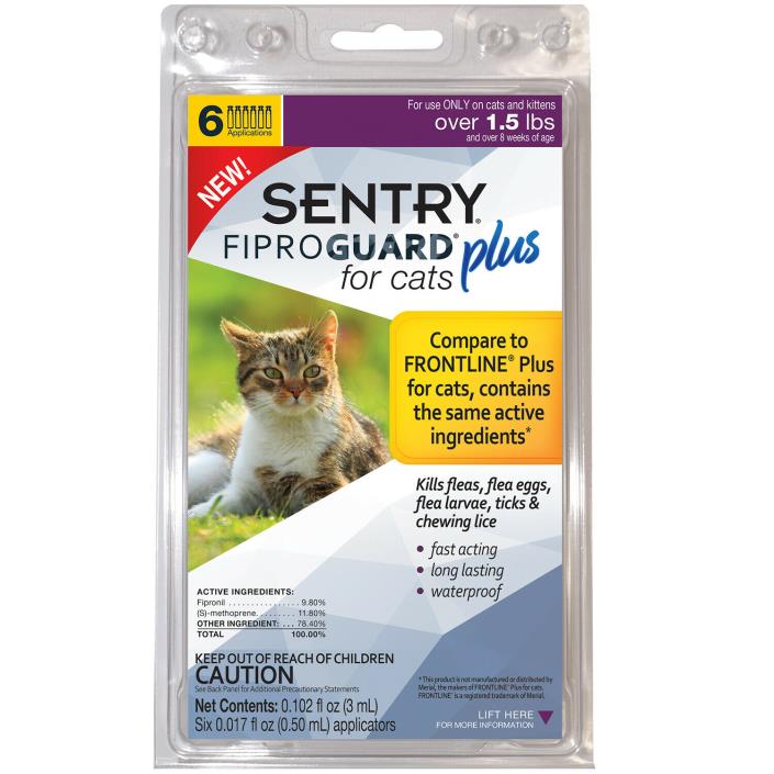 Sentry Fiproguard Plus Flea and Tick Treatment for Cats, 1.5 lbs and Over
