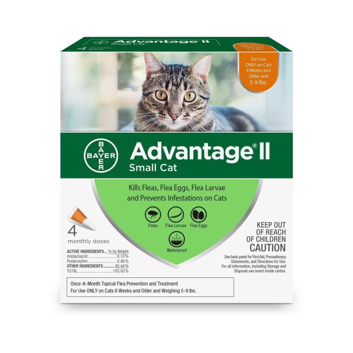 New Advantage II for Small Cats 5 to 9 Lbs 4 Pack Genuine EPA Approved FREE Ship