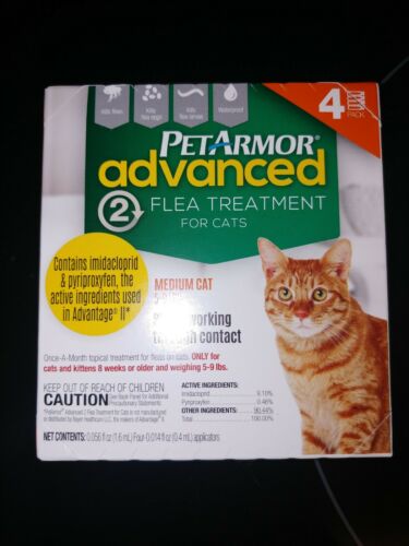 PetArmor Advanced 2 Flea Treatment for Cats, Medium Cat 5-9 LBS, 4 CT Sealed New