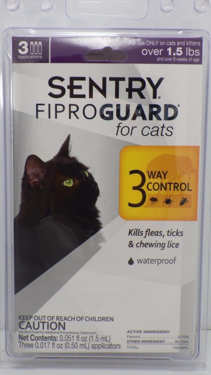 Sentry Fiproguard Flea and Tick Topical Drops for Cats 3 Doses Treatment Control