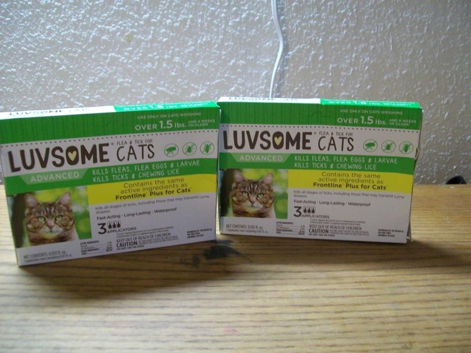 Luvsome CATS Kills Fleas Ticks and Lice over 1.5 lbs 6 App 2 BOXES OF 3 EACH