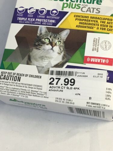 ADVENTURE PLUS FOR CATS 9 POUNDS UP SPOT ON FLEA CONTROL 4 MONTH SUPPLY