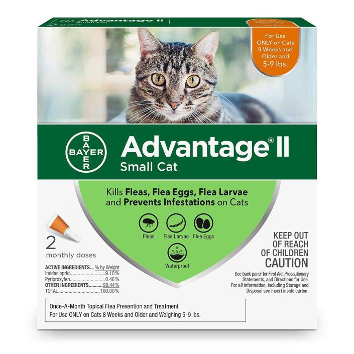 Bayer Advantage II for Small Cats 5-9 Lbs Two Doses 2 Month Supply New Sealed