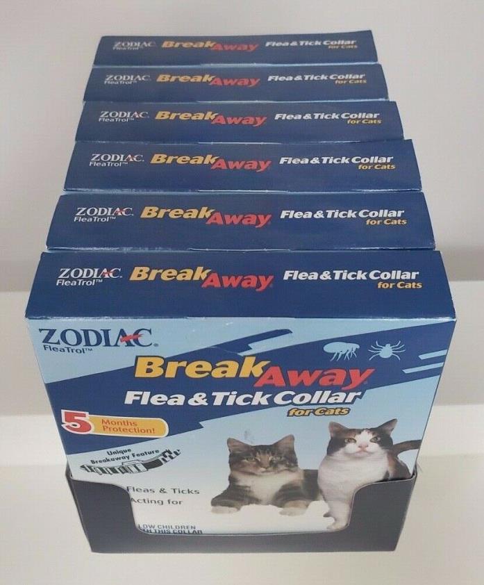 6 Pack Zodiac Breakaway Flea and Tick Collar for Cats 5 Months Protection