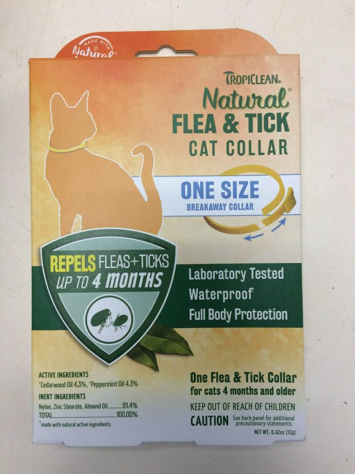 TROPICLEAN NATURAL FLEA & TICK Cat Collar One Size Repels for 4 months