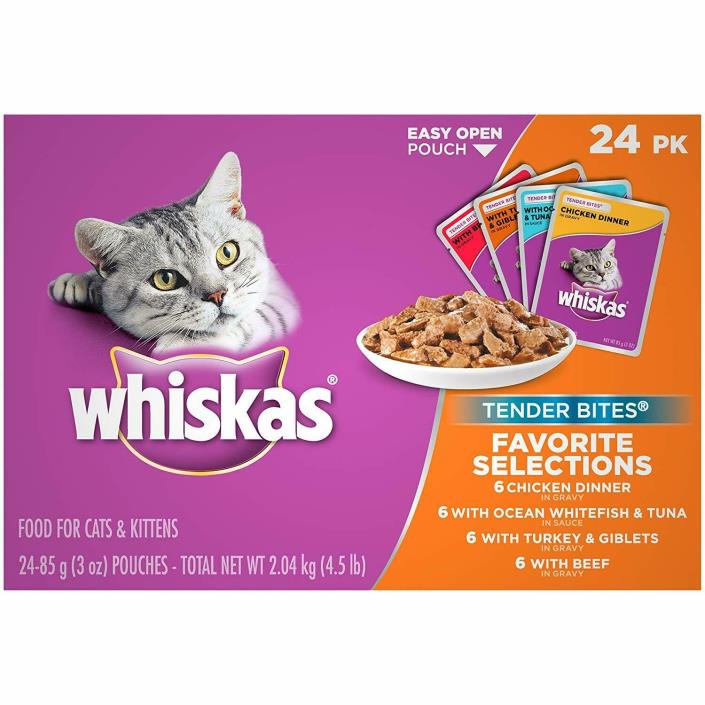 Whiskas Tender Bites Favorite Selections Wet Cat Food 3 oz (Pack of 24) 5 pounds