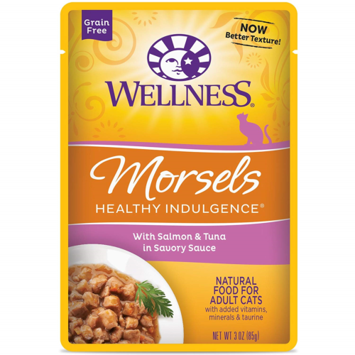 Wellness Healthy Indulgence Natural Grain Free Wet Cat Food, Morsels Salmon & of