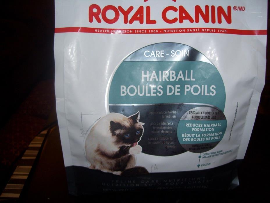 3 pound bag of Royal Canin hairball cat food-easy open-new