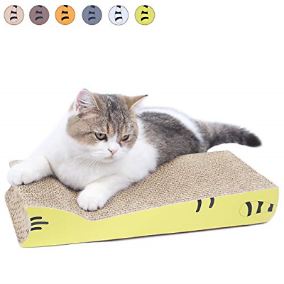 AMZNOVA Cat-Shaped Cat Scratchers, Cozy & Recyclable Scratching Pad with Yellow,