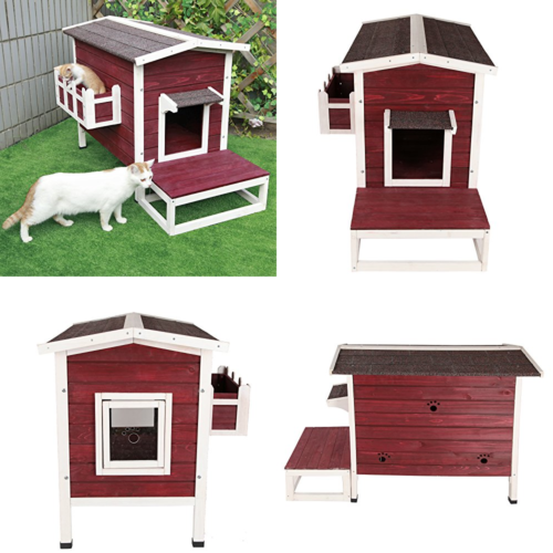 Large Weatherproof Outdoor Cat Shelter/House/Condo W Stair 27.5