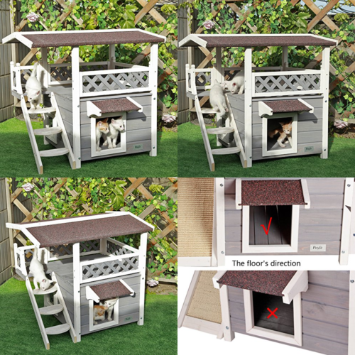 2 Story Outdoor Weatherproof Cat House/Condo/Shelter W Stair GREY Pet Supplies