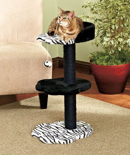 ?? 3-Tier Zebra Animal Print Pet Kitty Cat Play Loft Tower Teaser Ball Scratcher
