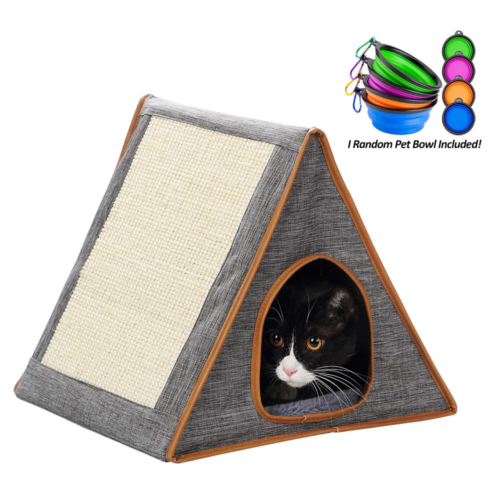 Portable Warm Fold Cat House/Condo with Cat Scratching Board Indoor or Outdoor