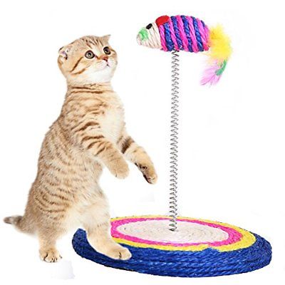 QBLEEV Cat Toy Scratch Board Feathers Spring Mouse Colored Funny Scratching Pad