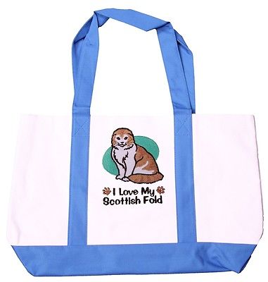 Canvas Bag Embroidered Scotish Fold Cat Beach Tote