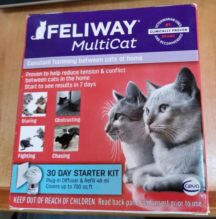 Feliway Multicat 30 Day Starter Kit Plug In Diffuser & Refill 48 ml NEW!